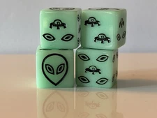 Set of 4 Black Alien UFO Dice Glow in the Dark 16mm D6 RPG Gaming Six Sided D6s