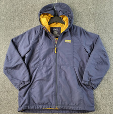 L.L. Bean Hooded Jacket Kid XL18 Navy Aztec Full Zip Water Repellent Nylon Shell