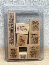 Vtg Stampin Up Set Of 8 Wood Mounted Rubber Stamps