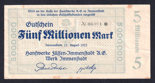Immenstadt Hanfwerke Füssen Immenstadt AG 5 Millionen Mark 15.8.1923
