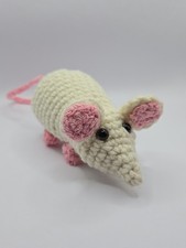 Handmade Crochet Mouse Plush Amigurumi Mouse Stuffed Kawaii Gift Pink White 12in