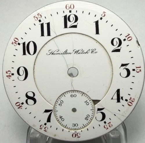 Antique Hamilton Watch Co Pocket Watch Dial ONLY 45.4mm Crackling