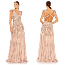 Mac Duggal Embellished Cut Out A-Line Gown Dress Cap Sleeve Apricot Size 12 NWT