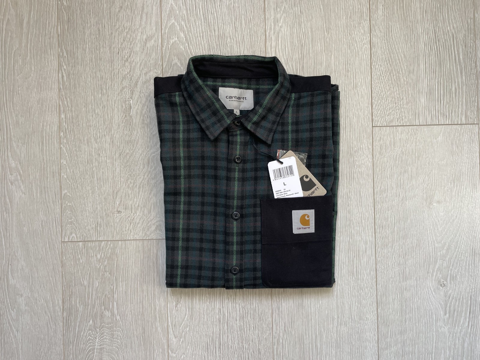 RARE Carhartt WIP LS Asher Shirt Check Wool Plaid Green Overshirt - Men's Size L image 3