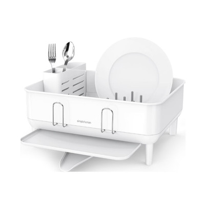 simplehuman Steel Dish Rack Swivel Spout White Frame Dishrack