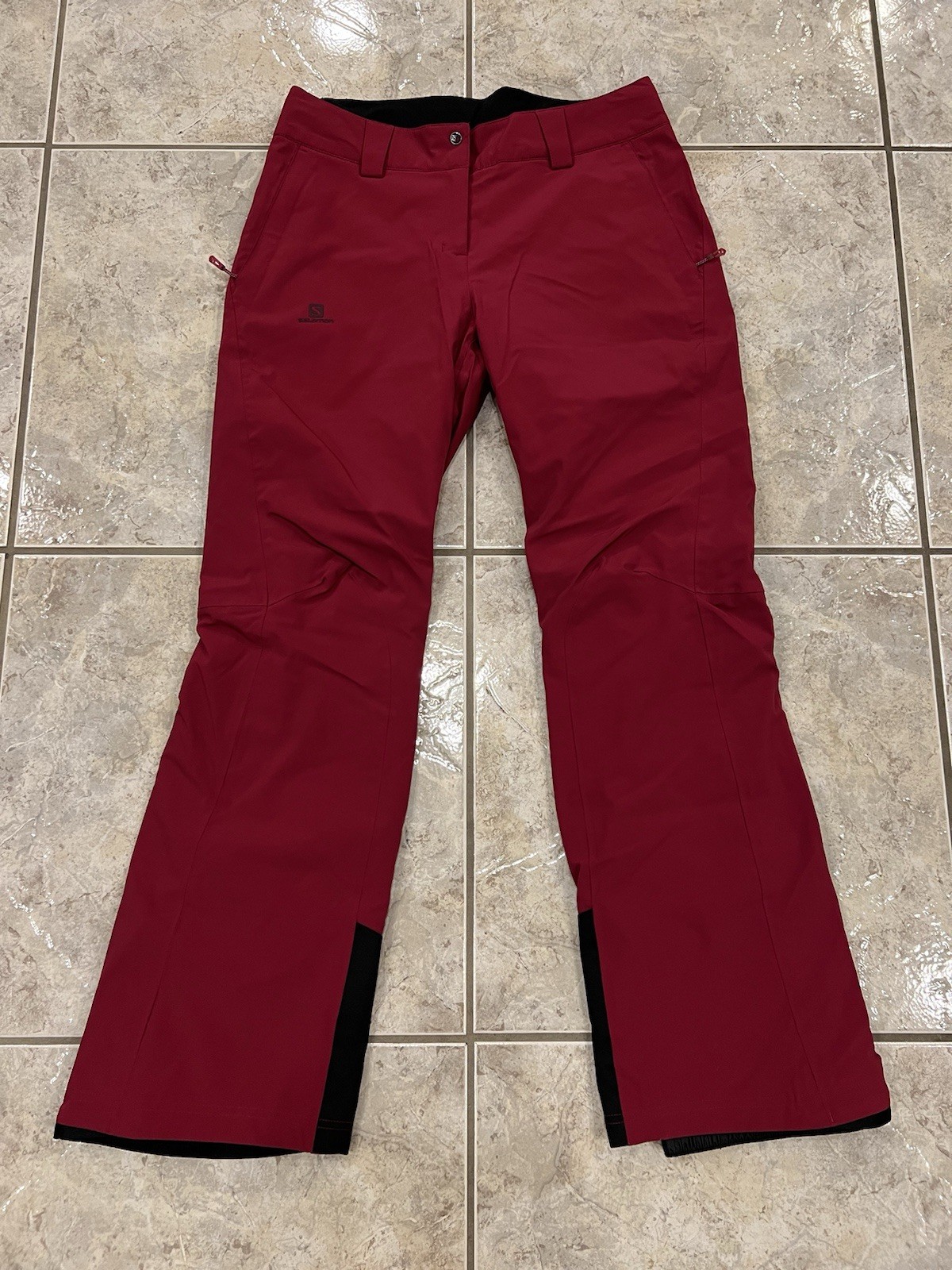 Pantaloni da neve donna medi Reg Salomon tela sci isolati impermeabili rosa rosso