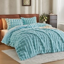 Plush Duvet Cover Set - Queen Size Baby Blue Fur Comforter Cover 3pcs Bedding...