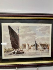 River Sailing Ships Wherries Watercolour Print Framed Glazed Wallhanging 18x23