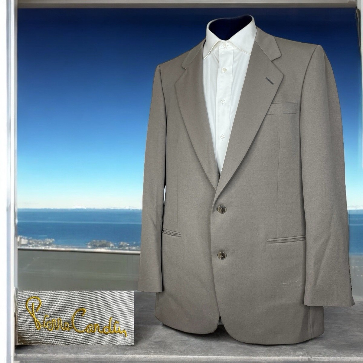 Pierre Cardin USA Made Blazer Jacket Mens 44L Khaki Beige Wool Two
