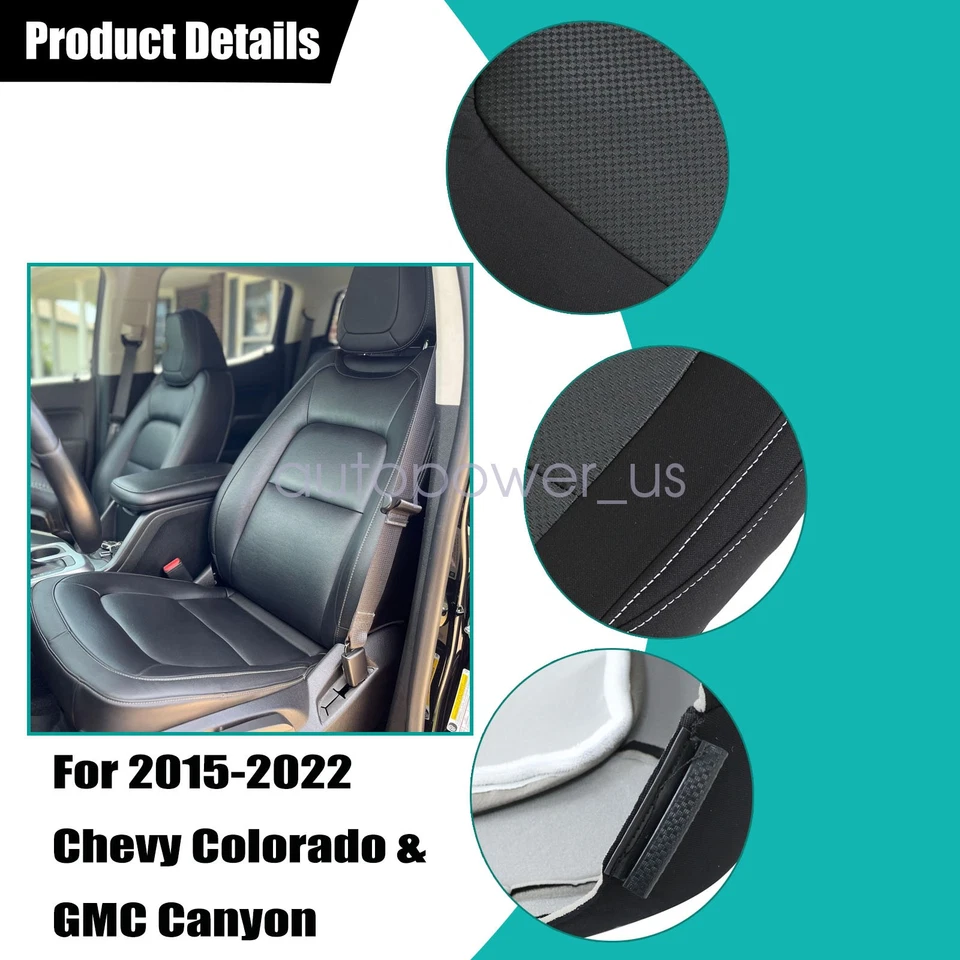 Driver &Passenger Bottom-Top Cloth Seat Cover Black For 2015-2022 Chevy Colorado - Imagem 4 de 4