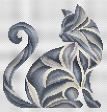 Cross Stitch Printed Pattern Monochrome Abstract Cat Chart Needlework DMC Color