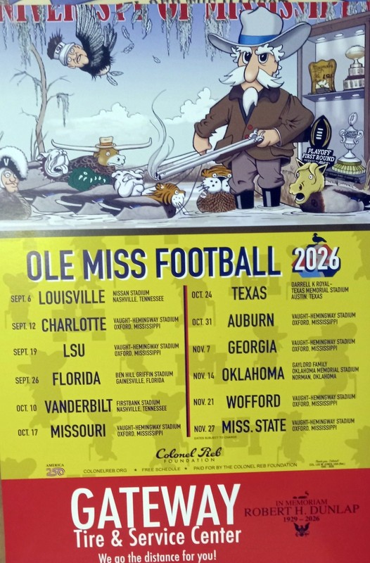 COL. REBEL 2026 Large Yellow Football Schedule