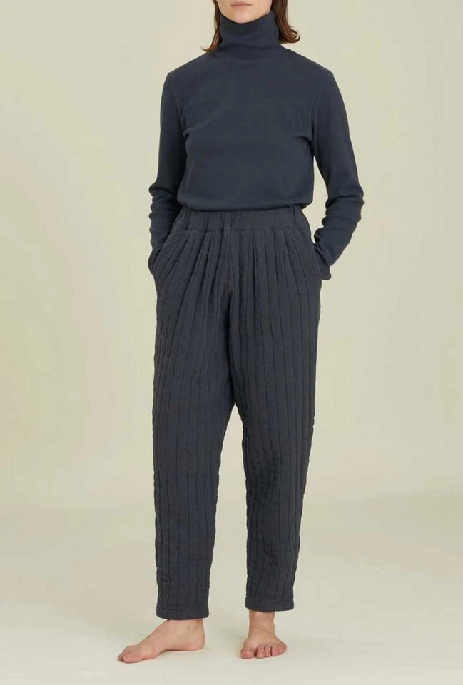 Calça fácil acolchoada guindaste preta nova com etiquetas algodão marinho escuro elástico cintura tamanho médio - Imagem 2 de 4