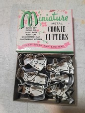 Vtg 1450 1950's Miniature Metal Cookie Cutters Shape-Edged Sanitary w/Box