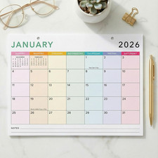 Colorful 2026 Desk Calendar - Runs From January 2026 Until July 2027 - Large Eas