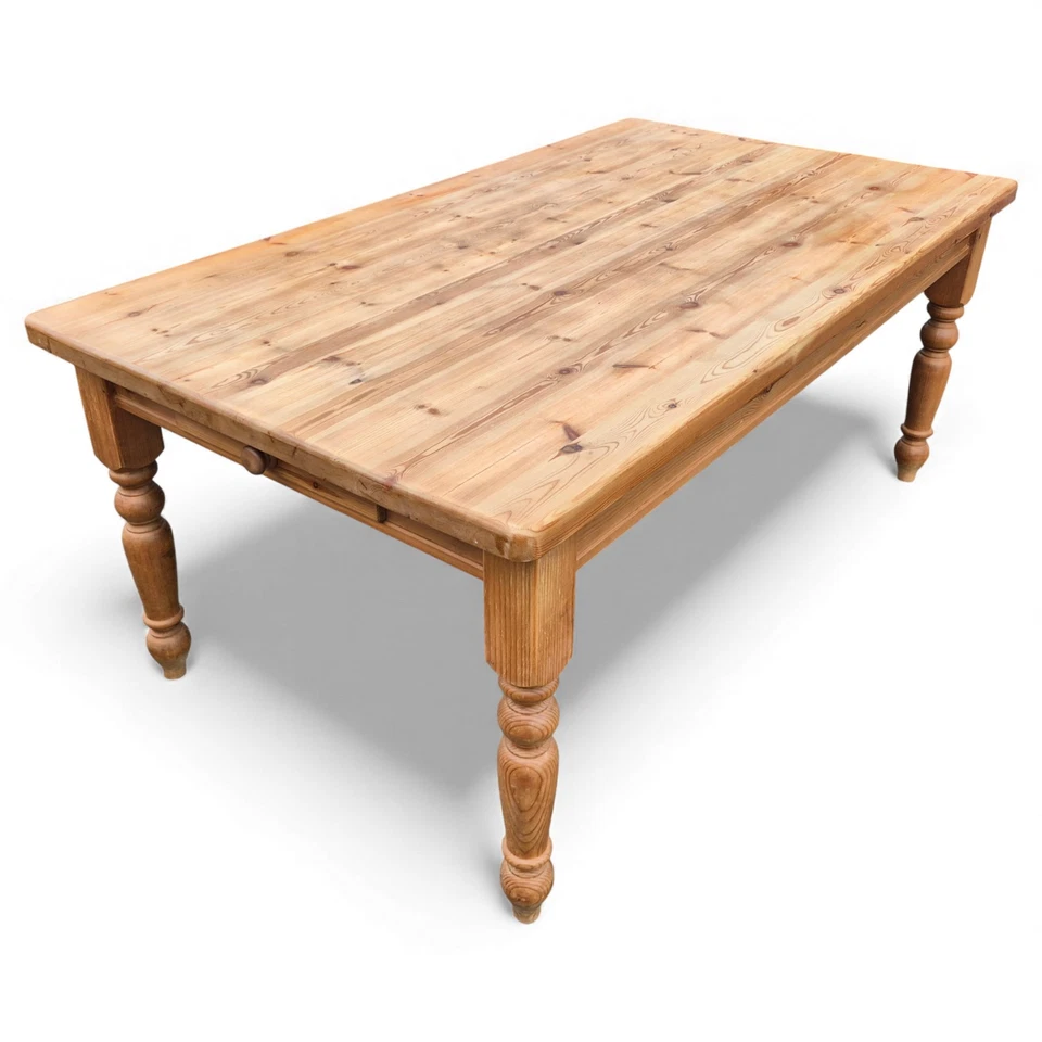 Large Rustic Pine Farmhouse Dining Table – 6 to 8 Seater – Turned Legs – 183cm - Image 2 of 4