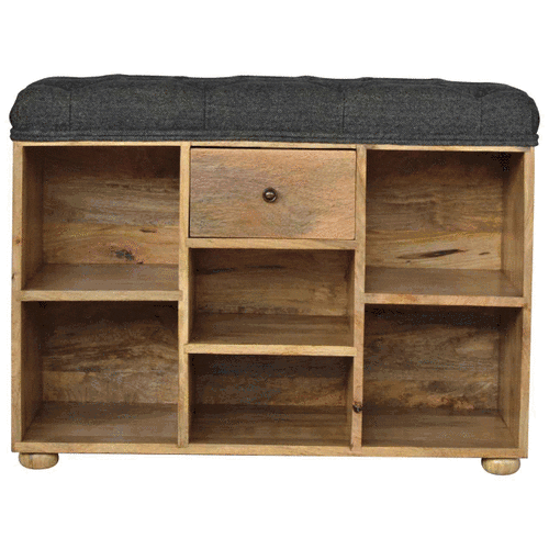 Artisan Furniture - Storage Bench - Solid Mango Wood - 1 Drawer - 6 Shelves - Black - Image 2