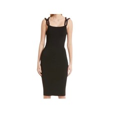 Alice + Olivia Alina Midi Dress Cord Strap Size XS Black Bodycon Sleeveless LBD