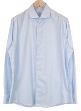 Suitsupply Men's Formal Shirt 43/17 Blue Slim Pure Cotton Cutaway Buttoned