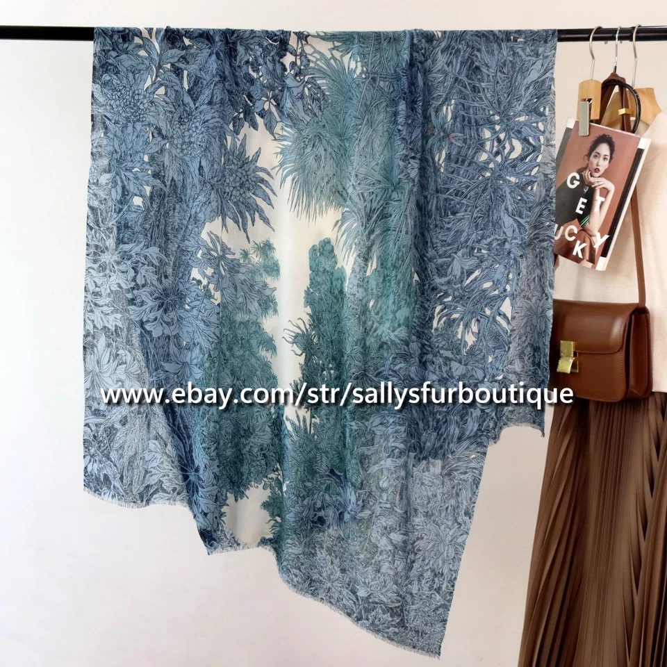 Sallys Cashmere Ring Oblong Scarf Wrap Shawl Nature Print Soft Delicate 78"*39" - Image 2 of 4