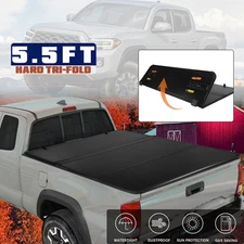 5.5FT Hard Truck Bed Tri-Fold Tonneau Cover For 2016-2024 Toyota Tacoma W/Lamp