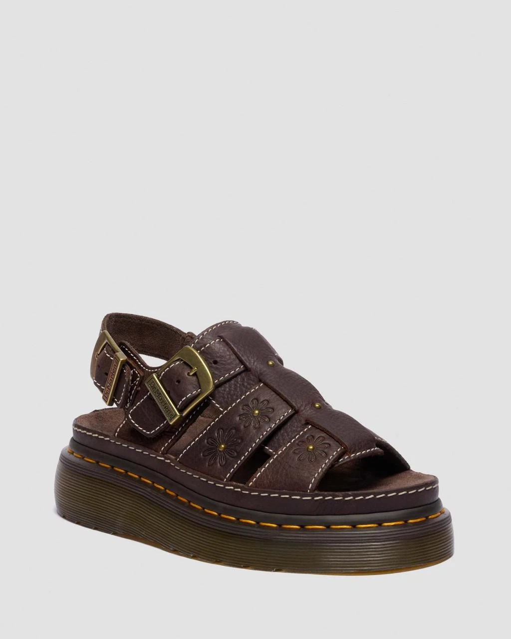 Dr. Martens Wrenlie Open Toe Grizzly Leather Fisherman Platform Sandals Brown