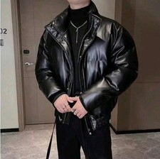 Men's Autumn/Winter High-End Stylish PU Leather Cotton Jacket With Stand Collar,