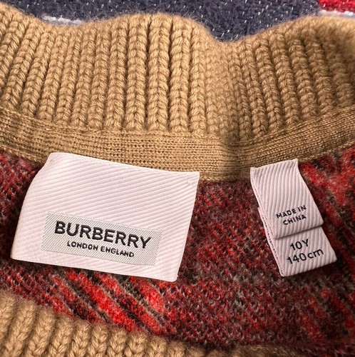 Burberry Boys Kids Mickenzie Plaid Nova Check Wool Sweater Top Camel Tan Sz 10Y - Picture 3 of 12