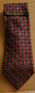 Roberto-Villini-Collezione-Silk-Designer-Tie-Interlocking-Squares-Red-Gray-NWT