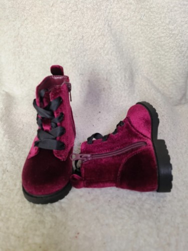 Cat & Jack Baby Girls Boots 7 Burgundy Velvet Lace Zip Up Ankle Booties Shoes - Picture 5 of 21