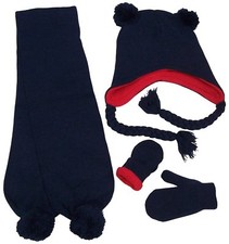 NICE CAPS Little Boys Toddler Knit 3PC Hat Mittens Scarf Winter Set with Poms