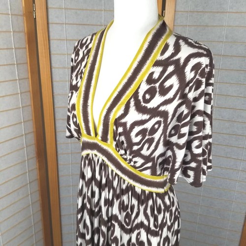 Milly Dress Stretch Knit V-Neck Flutter Sleeve Ikat Midi Length Size Large - Picture 14 of 14