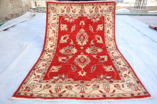 3x4 Afghan Oshak Rug- Red Beige Turkman Handmade Fine Trible Rug- 4x3 Office Rug - Picture 15 of 15