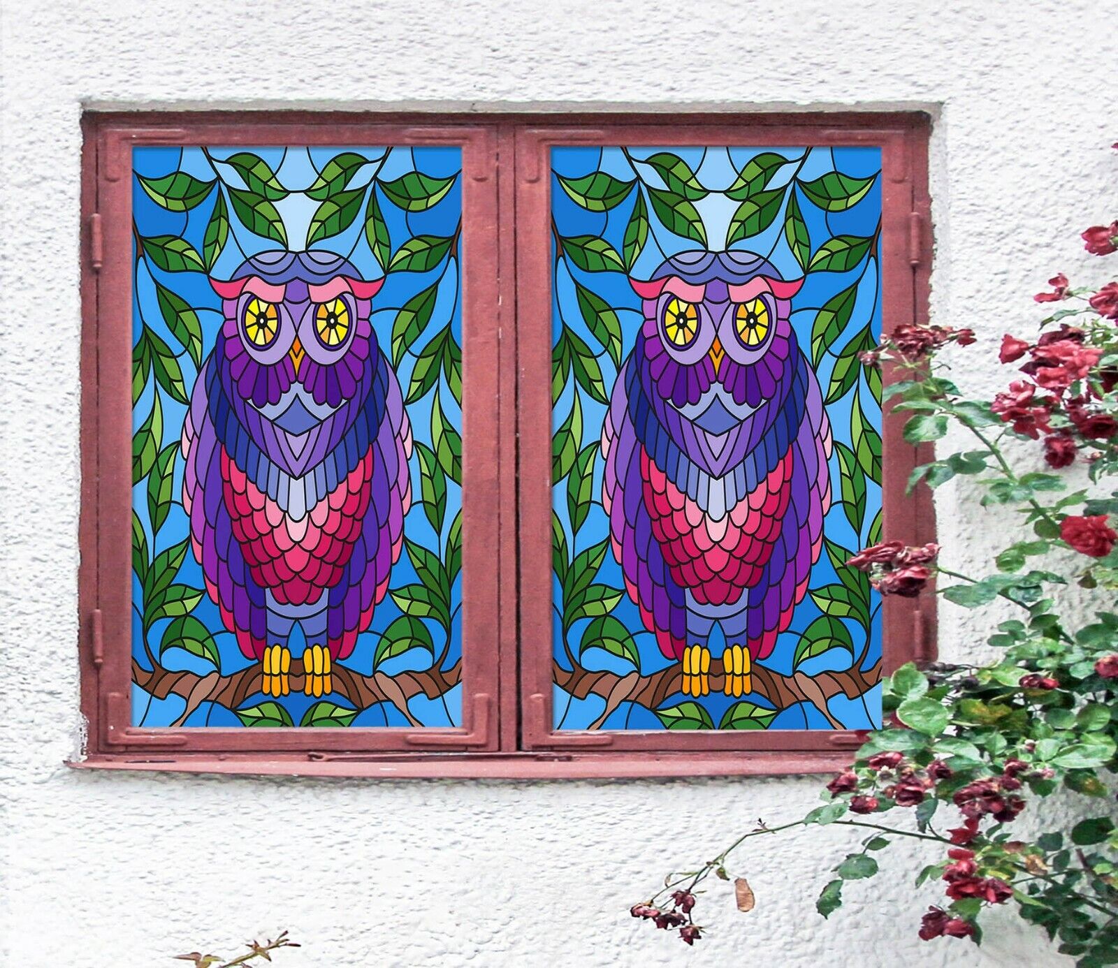 3D Purple Owl ZHU733 Window Film Print Sticker Cling Stained Glass UV Zoe Tanio, tanio