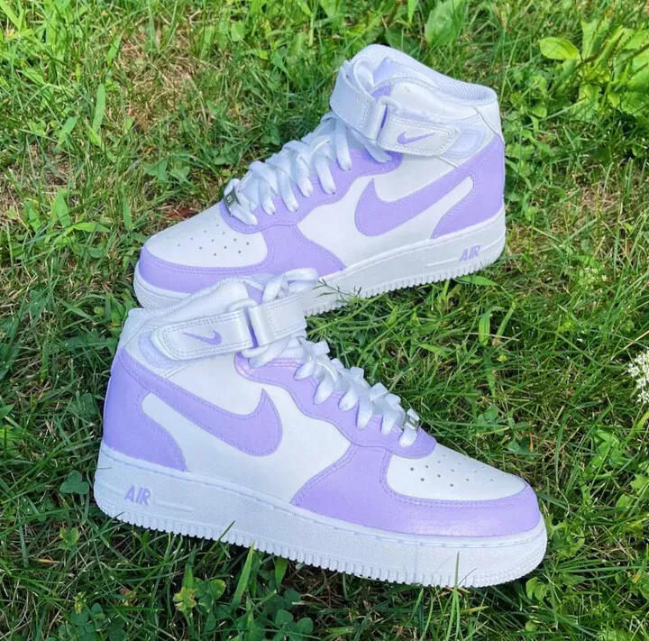 Nike Air Force 1 Custom Sneakers Mid Two Tone Lilac Purple Lavender White  Shoes