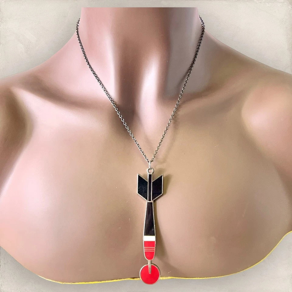 Collar Colgante Vintage Esmalte Misile o Bomba en Cadena, Tono Plata Oscuro Retro Foto 3 de 4