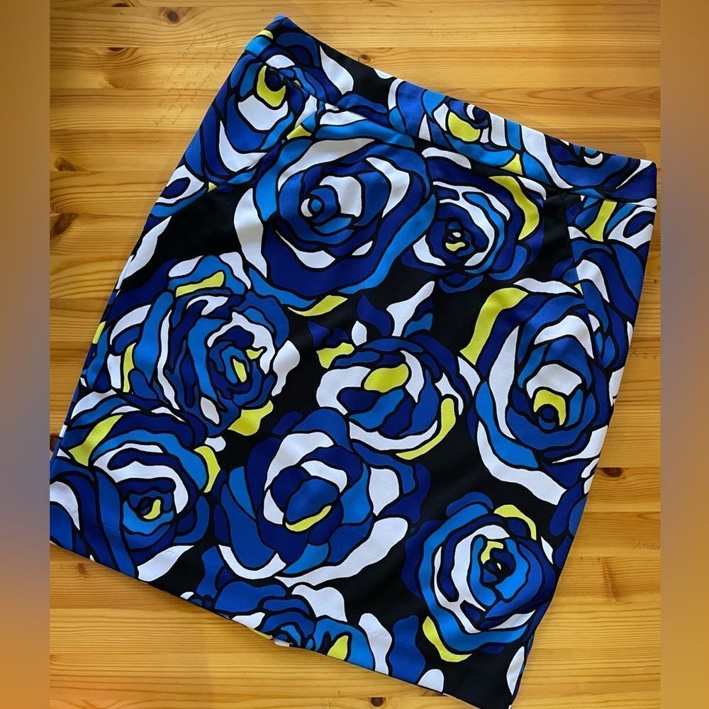 Premise Mini Skirt Royal Blue Stained Glass Rose Print Vibrant 10P-image