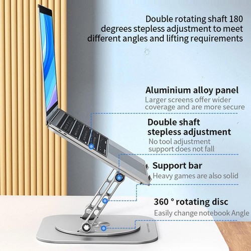 Laptopständer Aluminiumlegierung Drehbare Halterung - 360 ° Drehung Neu - Photo 4/15