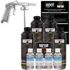 UPOL Raptor Pewter Metallic Urethane SprayOn Truck Bed Liner W/Free Spray Gun 4L
