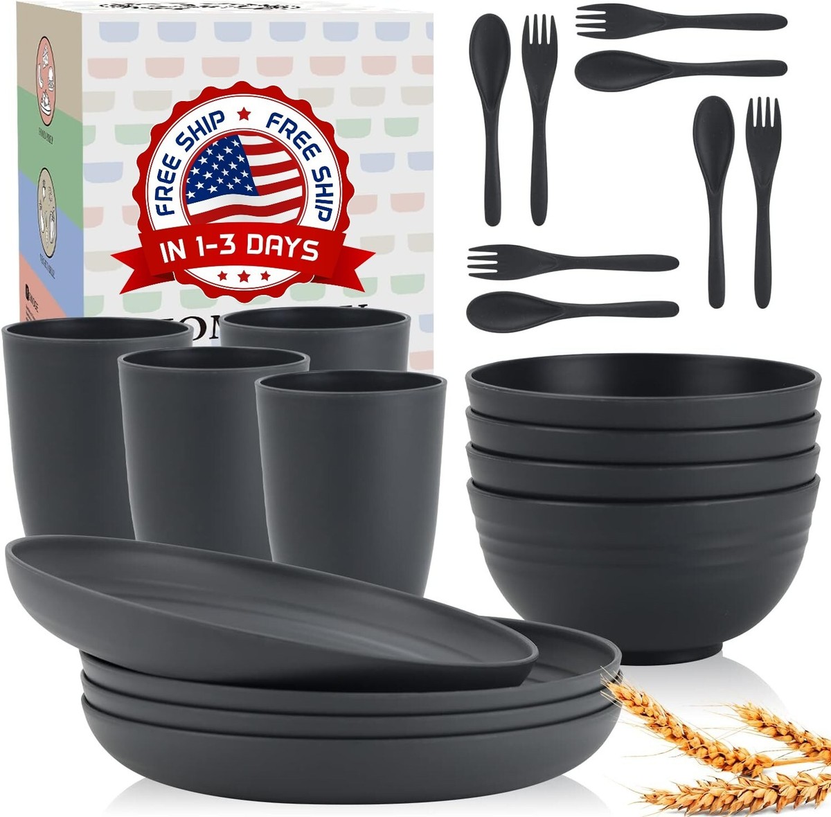 Juego De Platos Y Tazones Para Personas Set De 20 Piezas De Vajilla De  Trigo