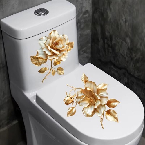 1 Sheet Golden Flower Toilet Sticker Beautiful Wall Sticker Bathroom