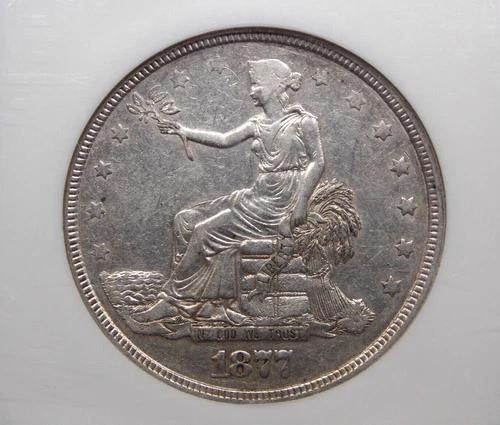 1877 "P" U.S. Silver TRADE Dollar $1 NGC AU53 #053 About Uncirculated ECC&C Inc.