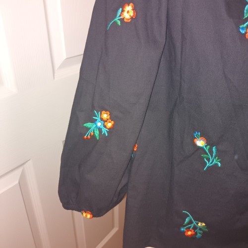 Papaya Size 14 Bardot Off Shoulder Black Top Floral Embroidery Cotton Festival - Picture 5 of 9