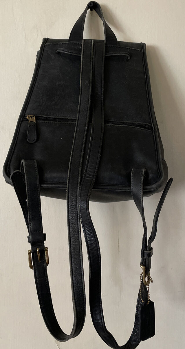 VINTAGE COACH DRAWSTRING TURNLOCK FLAP BACKPACK SMOOTH BLACK
