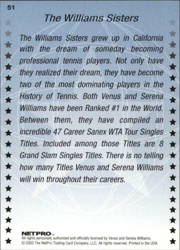 THE WILLIAMS SISTERS - SERENA & VENUS 2003 International
