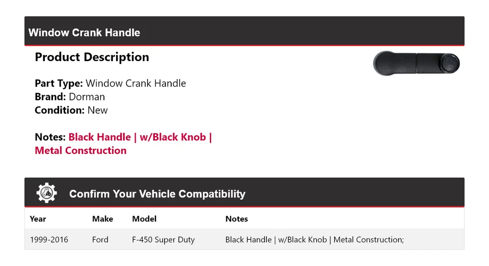 Ручка рукоятки стеклоподъемника для Ford F-450 Super Duty 1999-2016 годов выпуска 2000 2001 2002 годов выпуска - Изображение 2 из 4