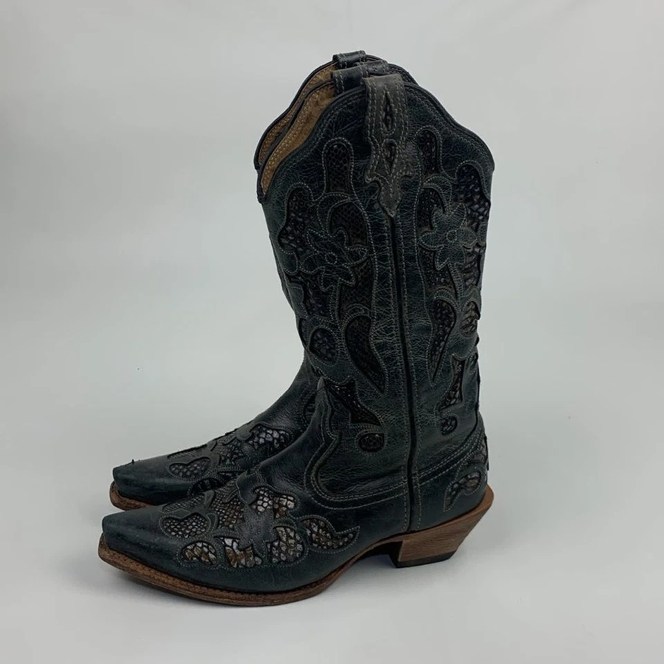 Twisted X Western Boots Size 8 Dark green Brown Low heel pull on embroidered - Image 2 of 4