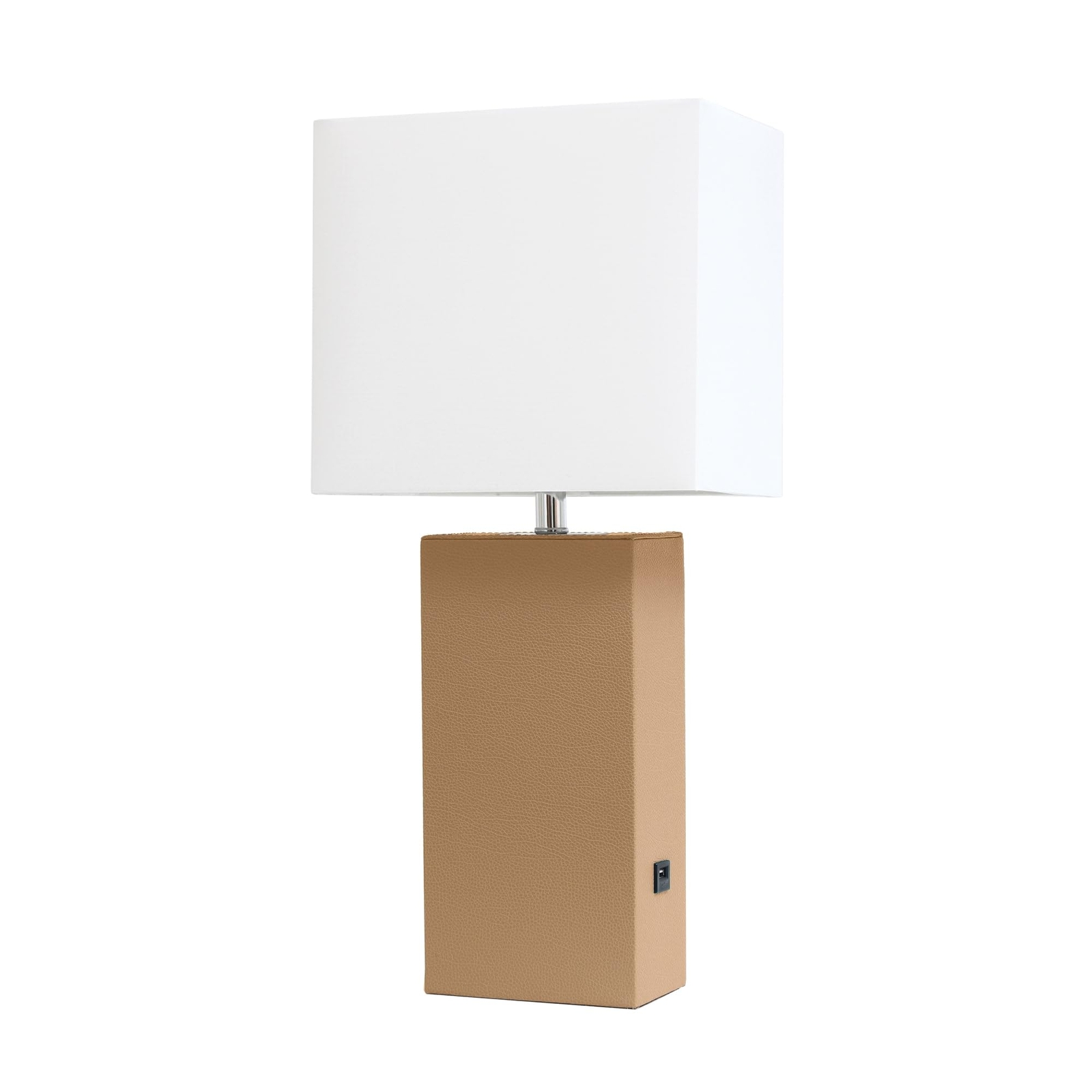 LT1053-BGE Modern Beige Leather USB Table Lamp with White Fabric Shade