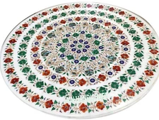 4' white marble table top coffee dining home decor inlay multi malachite stone