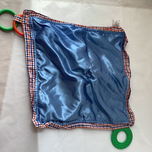 Mary Meyer Security Blanket Blue Orange Lion Baby Lovey Teether Satin Back - Picture 12 of 12